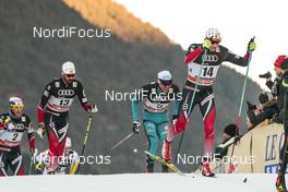 07.01.2017, Val di Fiemme, Italy (ITA): Hans Christer Holund (NOR), Maurice Manificat (FRA), Niklas Dyrhaug (NOR), (l-r)  - FIS world cup cross-country, tour de ski, mass men, Val di Fiemme (ITA). www.nordicfocus.com. © Modica/NordicFocus. Every downloaded picture is fee-liable.