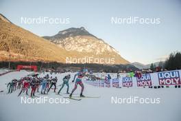 07.01.2017, Val di Fiemme, Italy (ITA): Sergey Ustiugov (RUS), Martin Johnsrud Sundby (NOR), Dario Cologna (SUI), Alex Harvey (CAN), Maurice Manificat (FRA), Matti Heikkinen (FIN), Simen Hegstad Krueger (NOR), Marcus Hellner (SWE), Didrik Toenseth (NOR), Jean Marc Gaillard (FRA), (l-r)  - FIS world cup cross-country, tour de ski, mass men, Val di Fiemme (ITA). www.nordicfocus.com. © Modica/NordicFocus. Every downloaded picture is fee-liable.