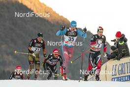 07.01.2017, Val di Fiemme, Italy (ITA): Ermil Vokuev (RUS), Simen Hegstad Krueger (NOR), Lucas Boegl (GER), (l-r)  - FIS world cup cross-country, tour de ski, mass men, Val di Fiemme (ITA). www.nordicfocus.com. © Modica/NordicFocus. Every downloaded picture is fee-liable.