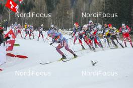 07.01.2017, Val di Fiemme, Italy (ITA): Sergey Ustiugov (RUS), Martin Johnsrud Sundby (NOR), Dario Cologna (SUI), Alex Harvey (CAN), Maurice Manificat (FRA), Matti Heikkinen (FIN), Simen Hegstad Krueger (NOR), Didrik Toenseth (NOR), Jean Marc Gaillard (FRA), (l-r)  - FIS world cup cross-country, tour de ski, mass men, Val di Fiemme (ITA). www.nordicfocus.com. © Modica/NordicFocus. Every downloaded picture is fee-liable.
