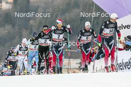 07.01.2017, Val di Fiemme, Italy (ITA): Martin Johnsrud Sundby (NOR), Niklas Dyrhaug (NOR), Didrik Toenseth (NOR), Maurice Manificat (FRA), (l-r)  - FIS world cup cross-country, tour de ski, mass men, Val di Fiemme (ITA). www.nordicfocus.com. © Modica/NordicFocus. Every downloaded picture is fee-liable.