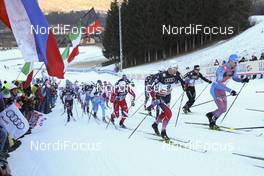 07.01.2017, Val di Fiemme, Italy (ITA): Sergey Ustiugov (RUS), Didrik Toenseth (NOR), Dario Cologna (SUI), Alex Harvey (CAN), (l-r)  - FIS world cup cross-country, tour de ski, mass men, Val di Fiemme (ITA). www.nordicfocus.com. © Modica/NordicFocus. Every downloaded picture is fee-liable.