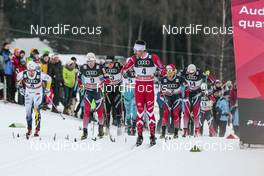 07.01.2017, Val di Fiemme, Italy (ITA): Marcus Hellner (SWE), Didrik Toenseth (NOR), Alex Harvey (CAN), Hans Christer Holund (NOR), Martin Johnsrud Sundby (NOR), (l-r)  - FIS world cup cross-country, tour de ski, mass men, Val di Fiemme (ITA). www.nordicfocus.com. © Modica/NordicFocus. Every downloaded picture is fee-liable.