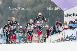07.01.2017, Val di Fiemme, Italy (ITA): Martin Johnsrud Sundby (NOR), Niklas Dyrhaug (NOR), Didrik Toenseth (NOR), Maurice Manificat (FRA), (l-r)  - FIS world cup cross-country, tour de ski, mass men, Val di Fiemme (ITA). www.nordicfocus.com. © Modica/NordicFocus. Every downloaded picture is fee-liable.