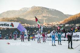 07.01.2017, Val di Fiemme, Italy (ITA): Niklas Dyrhaug (NOR), Didrik Toenseth (NOR), Martin Johnsrud Sundby (NOR), Dario Cologna (SUI), Matti Heikkinen (FIN), (l-r)  - FIS world cup cross-country, tour de ski, mass men, Val di Fiemme (ITA). www.nordicfocus.com. © Modica/NordicFocus. Every downloaded picture is fee-liable.