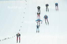 07.01.2017, Val di Fiemme, Italy (ITA): Sergey Ustiugov (RUS), Martin Johnsrud Sundby (NOR), Dario Cologna (SUI), Alex Harvey (CAN), Maurice Manificat (FRA), Matti Heikkinen (FIN), Simen Hegstad Krueger (NOR), (l-r)  - FIS world cup cross-country, tour de ski, mass men, Val di Fiemme (ITA). www.nordicfocus.com. © Modica/NordicFocus. Every downloaded picture is fee-liable.