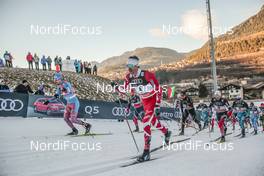 07.01.2017, Val di Fiemme, Italy (ITA): Sergey Ustiugov (RUS), Alex Harvey (CAN), Martin Johnsrud Sundby (NOR), Dario Cologna (SUI), Didrik Toenseth (NOR), (l-r)  - FIS world cup cross-country, tour de ski, mass men, Val di Fiemme (ITA). www.nordicfocus.com. © Modica/NordicFocus. Every downloaded picture is fee-liable.
