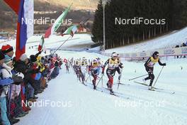 07.01.2017, Val di Fiemme, Italy (ITA): Ingvild Flugstad Oestberg (NOR), Nathalie Von Siebenthal (SUI), Heidi Weng (NOR), (l-r)  - FIS world cup cross-country, tour de ski, mass women, Val di Fiemme (ITA). www.nordicfocus.com. © Modica/NordicFocus. Every downloaded picture is fee-liable.