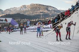 07.01.2017, Val di Fiemme, Italy (ITA): Heidi Weng (NOR), Ingvild Flugstad Oestberg (NOR), Stina Nilsson (SWE), Kerttu Niskanen (FIN), (l-r)  - FIS world cup cross-country, tour de ski, mass women, Val di Fiemme (ITA). www.nordicfocus.com. © Modica/NordicFocus. Every downloaded picture is fee-liable.
