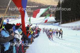 07.01.2017, Val di Fiemme, Italy (ITA): Ingvild Flugstad Oestberg (NOR), Nicole Fessel (GER), Kerttu Niskanen (FIN), Charlotte Kalla (SWE), (l-r)  - FIS world cup cross-country, tour de ski, mass women, Val di Fiemme (ITA). www.nordicfocus.com. © Modica/NordicFocus. Every downloaded picture is fee-liable.