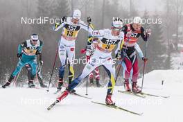 22.01.2017, Ulricehamn, Sweden (SWE): Martin Johansson (SWE), Marcus Hellner (SWE), Anders Gloeersen (NOR), Lari Lehtonen (FIN), (l-r)  - FIS world cup cross-country, 4x7.5km men, Ulricehamn (SWE). www.nordicfocus.com. © Modica/NordicFocus. Every downloaded picture is fee-liable.