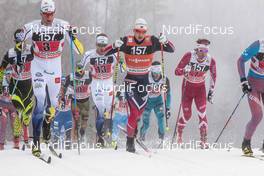 22.01.2017, Ulricehamn, Sweden (SWE): Daniel Rickardsson (SWE), Simen Hegstad Krueger (NOR), Devon Kershaw (CAN), Sergey Turyshev (RUS), (l-r)  - FIS world cup cross-country, 4x7.5km men, Ulricehamn (SWE). www.nordicfocus.com. © Modica/NordicFocus. Every downloaded picture is fee-liable.