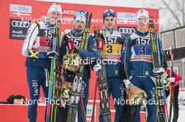 22.01.2017, Ulricehamn, Sweden (SWE): Daniel Rickardsson (SWE), Johan Olsson (SWE), Marcus Hellner (SWE), Calle Halfvarsson (SWE), (l-r) - FIS world cup cross-country, 4x7.5km men, Ulricehamn (SWE). www.nordicfocus.com. © Modica/NordicFocus. Every downloaded picture is fee-liable.
