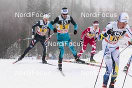 22.01.2017, Ulricehamn, Sweden (SWE): Giandomenico Salvadori (ITA), Robin Duvillard (FRA), Knute Johnsgaard (CAN), (l-r)  - FIS world cup cross-country, 4x7.5km men, Ulricehamn (SWE). www.nordicfocus.com. © Modica/NordicFocus. Every downloaded picture is fee-liable.