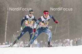 22.01.2017, Ulricehamn, Sweden (SWE): Nikolay Chebotko (KAZ), Noah Hoffman (USA), (l-r)  - FIS world cup cross-country, 4x7.5km men, Ulricehamn (SWE). www.nordicfocus.com. © Modica/NordicFocus. Every downloaded picture is fee-liable.