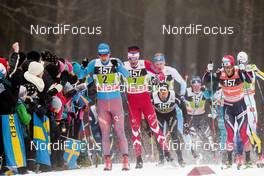 22.01.2017, Ulricehamn, Sweden (SWE): Alexander Bessmertnykh (RUS), Alex Harvey (CAN), Martin Johnsrud Sundby (NOR), Dario Cologna (SUI), (l-r)  - FIS world cup cross-country, 4x7.5km men, Ulricehamn (SWE). www.nordicfocus.com. © Modica/NordicFocus. Every downloaded picture is fee-liable.