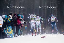 22.01.2017, Ulricehamn, Sweden (SWE): Sofia Henriksson (SWE), Sadie Bjornsen (USA), Katja Visnar (SLO), (l-r)  - FIS world cup cross-country, 4x5km women, Ulricehamn (SWE). www.nordicfocus.com. © Modica/NordicFocus. Every downloaded picture is fee-liable.