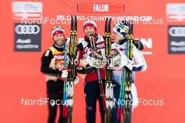 29.01.2017, Falun Sweden (SWE): Martin Johnsrud Sundby (NOR), Emil Iversen (NOR), Calle Halfvarsson (SWE), (l-r) - FIS world cup cross-country, mass men, Falun (SWE). www.nordicfocus.com. © Modica/NordicFocus. Every downloaded picture is fee-liable.