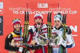 29.01.2017, Falun Sweden (SWE): Martin Johnsrud Sundby (NOR), Emil Iversen (NOR), Calle Halfvarsson (SWE), (l-r) - FIS world cup cross-country, mass men, Falun (SWE). www.nordicfocus.com. © Modica/NordicFocus. Every downloaded picture is fee-liable.