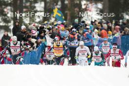 29.01.2017, Falun Sweden (SWE): Sjur Roethe (NOR), Martin Johnsrud Sundby (NOR), Niklas Dyrhaug (NOR), Daniel Rickardsson (SWE), Jean Marc Gaillard (FRA), Dario Cologna (SUI), Alex Harvey (CAN), (l-r)  - FIS world cup cross-country, mass men, Falun (SWE). www.nordicfocus.com. © Modica/NordicFocus. Every downloaded picture is fee-liable.
