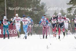 29.01.2017, Falun Sweden (SWE): Jean Marc Gaillard (FRA), Daniel Rickardsson (SWE), Matti Heikkinen (FIN), Alex Harvey (CAN), Andrey Larkov (RUS), Niklas Dyrhaug (NOR), Emil Iversen (NOR), (l-r)  - FIS world cup cross-country, mass men, Falun (SWE). www.nordicfocus.com. © Modica/NordicFocus. Every downloaded picture is fee-liable.