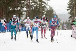 29.01.2017, Falun Sweden (SWE): Jean Marc Gaillard (FRA), Daniel Rickardsson (SWE), Matti Heikkinen (FIN), Niklas Dyrhaug (NOR), Andrey Larkov (RUS), (l-r)  - FIS world cup cross-country, mass men, Falun (SWE). www.nordicfocus.com. © Modica/NordicFocus. Every downloaded picture is fee-liable.