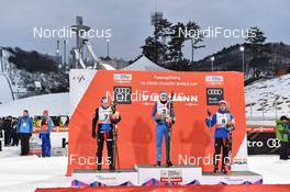 04.02.2017, Pyeong Chang, Korea (KOR): Daniel Stock (NOR), Petr Sedov (RUS), Mathias Rundgreen (NOR), (l-r) - FIS world cup cross-country, skiathlon men, Pyeong Chang (KOR). www.nordicfocus.com. © Thibaut/NordicFocus. Every downloaded picture is fee-liable.