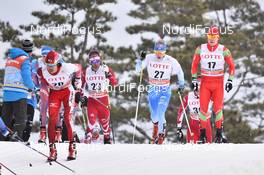 04.02.2017, Pyeong Chang, Korea (KOR): Brian Mckeever (CAN), Lauri Vuorinen (FIN), Michail Semenov (BLR) - FIS world cup cross-country, skiathlon men, Pyeong Chang (KOR). www.nordicfocus.com. © Thibaut/NordicFocus. Every downloaded picture is fee-liable.