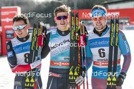 18.02.2017, Otepaeae, Estonia (EST): Finn Haagen Krogh (NOR), Johannes Hoesflot Klaebo (NOR), Sergey Ustiugov (RUS), (l-r) - FIS world cup cross-country, individual sprint, Otepaeae (EST). www.nordicfocus.com. © Modica/NordicFocus. Every downloaded picture is fee-liable.