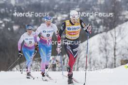 12.03.2017, Oslo, Norway (NOR): Krista Parmakoski (FIN), Kerttu Niskanen (FIN), Heidi Weng (NOR), (l-r) - FIS world cup cross-country, mass women, Oslo (NOR). www.nordicfocus.com. © NordicFocus. Every downloaded picture is fee-liable.