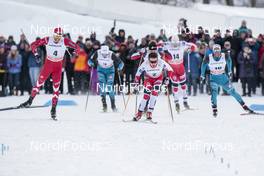 17.03.2017, Quebec, Canada (CAN): Alex Harvey (CAN), Finn Haagen Krogh (NOR), Lucas Chanavat (FRA), Richard Jouve (FRA), Sindre Bjoernestad Skar (NOR), (l-r)  - FIS world cup cross-country, individual sprint, Quebec (CAN). www.nordicfocus.com. © Modica/NordicFocus. Every downloaded picture is fee-liable.
