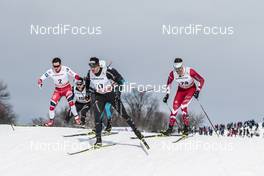 17.03.2017, Quebec, Canada (CAN): Finn Haagen Krogh (NOR), Jovian Hediger (SUI), Dario Cologna (SUI), Len Valjas (CAN), (l-r)  - FIS world cup cross-country, individual sprint, Quebec (CAN). www.nordicfocus.com. © Modica/NordicFocus. Every downloaded picture is fee-liable.