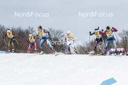 17.03.2017, Quebec, Canada (CAN): Sandra Ringwald (GER), Marthe Kristoffersen (NOR), Sadie Bjornsen (USA), Hanna Falk (SWE), Ilaria Debertolis (ITA), Rosie Brennan (USA), (l-r)  - FIS world cup cross-country, individual sprint, Quebec (CAN). www.nordicfocus.com. © Modica/NordicFocus. Every downloaded picture is fee-liable.