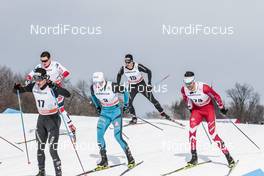 17.03.2017, Quebec, Canada (CAN): Dario Cologna (SUI), Finn Haagen Krogh (NOR), Jovian Hediger (SUI), Len Valjas (CAN), Lucas Chanavat (FRA), (l-r)  - FIS world cup cross-country, individual sprint, Quebec (CAN). www.nordicfocus.com. © Modica/NordicFocus. Every downloaded picture is fee-liable.