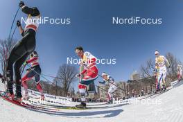 18.03.2017, Quebec, Canada (CAN): Emil Iversen (NOR), Andrew Musgrave (GBR), Teodor Peterson (SWE), (l-r)  - FIS world cup cross-country, mass men, Quebec (CAN). www.nordicfocus.com. © Modica/NordicFocus. Every downloaded picture is fee-liable.