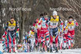 18.03.2017, Quebec, Canada (CAN): Niklas Dyrhaug (NOR), Johannes Hoesflot Klaebo (NOR), Sjur Roethe (NOR), Finn Haagen Krogh (NOR), (l-r)  - FIS world cup cross-country, mass men, Quebec (CAN). www.nordicfocus.com. © Modica/NordicFocus. Every downloaded picture is fee-liable.