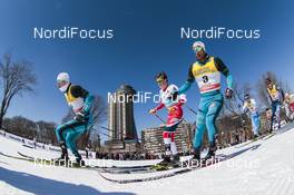 18.03.2017, Quebec, Canada (CAN): Lucas Chanavat (FRA), Johannes Hoesflot Klaebo (NOR), Richard Jouve (FRA), (l-r)  - FIS world cup cross-country, mass men, Quebec (CAN). www.nordicfocus.com. © Modica/NordicFocus. Every downloaded picture is fee-liable.