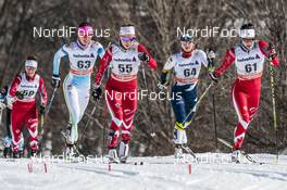 18.03.2017, Quebec, Canada (CAN): Annika Richardson (CAN), Katherine Stewart-Jones (CAN), Andrea Dupont (CAN), Frederique Vezina (CAN), (l-r)  - FIS world cup cross-country, mass women, Quebec (CAN). www.nordicfocus.com. © Modica/NordicFocus. Every downloaded picture is fee-liable.