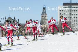 19.03.2017, Quebec, Canada (CAN): Jesse Cockney (CAN), Brian Mckeever (CAN), Nobuhito Kashiwabara (JPN), Gareth Williams (CAN), Julien Locke (CAN), (l-r)  - FIS world cup cross-country, pursuit men, Quebec (CAN). www.nordicfocus.com. © Modica/NordicFocus. Every downloaded picture is fee-liable.