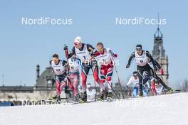 19.03.2017, Quebec, Canada (CAN): Sjur Roethe (NOR), Didrik Toenseth (NOR), Sindre Bjoernestad Skar (NOR), Dario Cologna (SUI), (l-r)  - FIS world cup cross-country, pursuit men, Quebec (CAN). www.nordicfocus.com. © Modica/NordicFocus. Every downloaded picture is fee-liable.