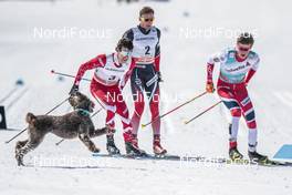 19.03.2017, Quebec, Canada (CAN): Alex Harvey (CAN), Niklas Dyrhaug (NOR), Johannes Hoesflot Klaebo (NOR), (l-r)  - FIS world cup cross-country, pursuit men, Quebec (CAN). www.nordicfocus.com. © Modica/NordicFocus. Every downloaded picture is fee-liable.