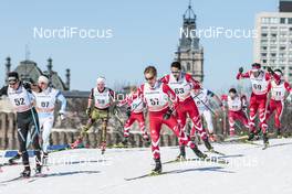 19.03.2017, Quebec, Canada (CAN): Jovian Hediger (SUI), Knute Johnsgaard (CAN), Jesse Cockney (CAN), Brian Mckeever (CAN), Nobuhito Kashiwabara (JPN), (l-r)  - FIS world cup cross-country, pursuit men, Quebec (CAN). www.nordicfocus.com. © Modica/NordicFocus. Every downloaded picture is fee-liable.