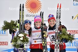 28.02.2017, Lahti, Finland (FIN): Charlotte Kalla (SWE), Marit Bjoergen (NOR), Astrid Uhrenholdt Jacobsen (NOR), (l-r) - FIS nordic world ski championships, cross-country, 10km women, Lahti (FIN). www.nordicfocus.com. © Thibaut/NordicFocus. Every downloaded picture is fee-liable.