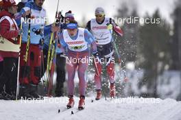 03.03.2017, Lahti, Finland (FIN): Alexander Bessmertnykh (RUS), Niklas Dyrhaug (NOR) - FIS nordic world ski championships, cross-country, 4x10km men, Lahti (FIN). www.nordicfocus.com. © Thibaut/NordicFocus. Every downloaded picture is fee-liable.