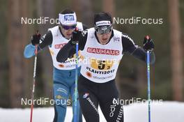 03.03.2017, Lahti, Finland (FIN): Dario Cologna (SUI), Robin Duvillard (FRA) - FIS nordic world ski championships, cross-country, 4x10km men, Lahti (FIN). www.nordicfocus.com. © Thibaut/NordicFocus. Every downloaded picture is fee-liable.