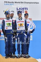 03.03.2017, Lahti, Finland (FIN): Johan Olsson (SWE), Daniel Rickardsson (SWE), Marcus Hellner (SWE), Calle Halfvarsson (SWE) - FIS nordic world ski championships, cross-country, 4x10km men, Lahti (FIN). www.nordicfocus.com. © Thibaut/NordicFocus. Every downloaded picture is fee-liable.