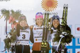 25.02.2017, Lahti, Finland (FIN): Krista Parmakoski (FIN), Marit Bjoergen (NOR), Charlotte Kalla (SWE), (l-r) - FIS nordic world ski championships, cross-country, skiathlon women, Lahti (FIN). www.nordicfocus.com. © Modica/NordicFocus. Every downloaded picture is fee-liable.