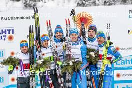 26.02.2017, Lahti, Finland (FIN): Dietmar Noeckler (ITA), Federico Pellegrino (ITA), Sergey Ustiugov (RUS), Nikita Kriukov (RUS), Iivo Niskanen (FIN), Sami Jauhojaervi (FIN), (l-r), (l-r) - FIS nordic world ski championships, cross-country, team sprint, Lahti (FIN). www.nordicfocus.com. © Modica/NordicFocus. Every downloaded picture is fee-liable.