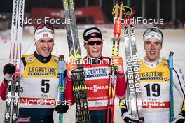 24.11.2017, Ruka, Finland (FIN): Paal Golberg (NOR), Johannes Hoesflot Klaebo (NOR), Calle Halfvarsson (SWE), (l-r)  - FIS world cup cross-country, individual sprint, Ruka (FIN). www.nordicfocus.com. © Modica/NordicFocus. Every downloaded picture is fee-liable.