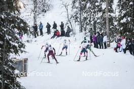 26.11.2017, Ruka, Finland (FIN): Didrik Toenseth (NOR), Evgeniy Belov (RUS), Martin Johnsrud Sundby (NOR), Emil Iversen (NOR), Alexey Poltoranin (KAZ), (l-r)  - FIS world cup cross-country, pursuit men, Ruka (FIN). www.nordicfocus.com. © Modica/NordicFocus. Every downloaded picture is fee-liable.